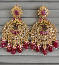 Long Gold Polki Kundan chandbali Indian Pakistani Earrings, Antique Chand Earring With Gold Plating, Oversized gold earrings, Indian earring