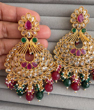 Long Gold Polki Kundan chandbali Indian Pakistani Earrings, Antique Chand Earring With Gold Plating, Oversized gold earrings, Indian earring
