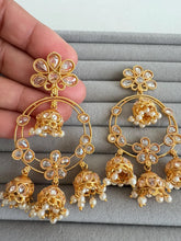 Gold Polki Kundan chandbali Indian Pakistani Earrings, Antique Chand Earring With Gold Plating, gold earrings, Indian wedding collection
