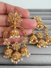 Gold Polki Kundan chandbali Indian Pakistani Earrings, Antique Chand Earring With Gold Plating, gold earrings, Indian wedding collection