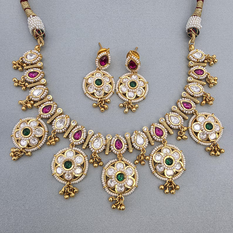 343.80RubyGreen Fine Kundan Necklace Set /Kundan Choker / Bollywood Jewelry / Indian jewelry /Pakistani necklace/bridal necklace/Indian wedding