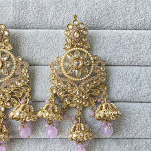 Lavender Antique Polki Kundan chandbali Indian Pakistani Earrings, Antique Long Earring With dull Gold Plating, Indian Pakistani wedding