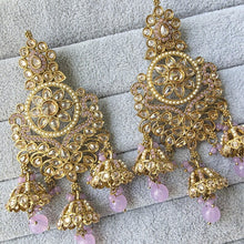 Lavender Antique Polki Kundan chandbali Indian Pakistani Earrings, Antique Long Earring With dull Gold Plating, Indian Pakistani wedding