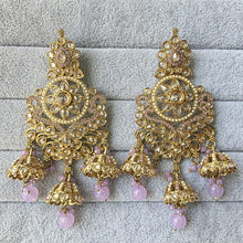 Lavender Antique Polki Kundan chandbali Indian Pakistani Earrings, Antique Long Earring With dull Gold Plating, Indian Pakistani wedding