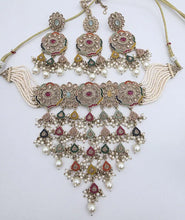 Multi Antique Polki Kundan necklace set/Reverse Ad Necklace/Statement Rain fall necklace/Punjabi Necklace/Pakistani Jewelry/Bridal necklace