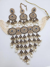 Blue Antique Polki Kundan necklace set/Reverse Ad Necklace/Statement Rain fall necklace/Punjabi Necklace/Pakistani Jewelry/Bridal necklace