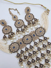 Blue Antique Polki Kundan necklace set/Reverse Ad Necklace/Statement Rain fall necklace/Punjabi Necklace/Pakistani Jewelry/Bridal necklace