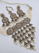 Blue Antique Polki Kundan necklace set/Reverse Ad Necklace/Statement Rain fall necklace/Punjabi Necklace/Pakistani Jewelry/Bridal necklace