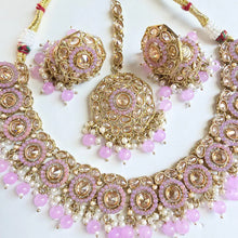 Lavender Antique Polki Kundan Pearl Necklace with earrings and tikka, bridal necklace, Indian Pakistani Wedding Jewelry