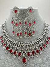 Ruby CZ diamond bridal necklace, American Diamond wedding necklace, Cz jewelry, Indian, Pakistani, Punjabi wedding jewelry