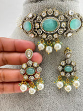 Mint Green Victorian moissanite polki Choker Necklace, Statement Necklace, Semi Precious Necklace, Designer necklace, Indian wedding