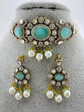 Mint Green Victorian moissanite polki Choker Necklace, Statement Necklace, Semi Precious Necklace, Designer necklace, Indian wedding