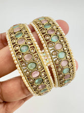 Mint Pink Antique Polki Kundan Bangles Set, Punjabi Pearl bangles Set/Bridal bangles/ wedding jewelry, Pakistani jewelry, Bridal Bangles