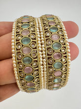 Mint Pink Antique Polki Kundan Bangles Set, Punjabi Pearl bangles Set/Bridal bangles/ wedding jewelry, Pakistani jewelry, Bridal Bangles