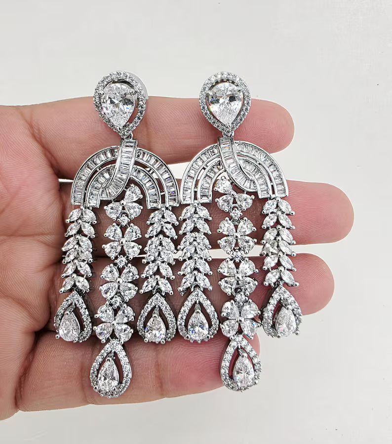 American Diamond earrings/Indian Jewelry/Pakistani Jewelry/Bollywood Jewelry/CZ earrings/AD earrings/Statement earrings/Gift for her