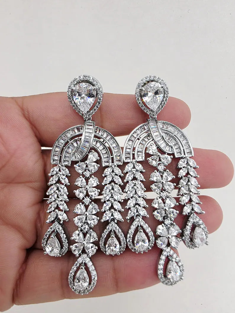 American Diamond earrings/Indian Jewelry/Pakistani Jewelry/Bollywood Jewelry/CZ earrings/AD earrings/Statement earrings/Gift for her