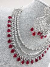 Ruby Red CZ diamond Triple Layered bridal necklace, American Diamond wedding necklace, Cz jewelry, Indian, Pakistani,Punjabi wedding jewelry