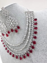 Ruby Red CZ diamond Triple Layered bridal necklace, American Diamond wedding necklace, Cz jewelry, Indian, Pakistani,Punjabi wedding jewelry
