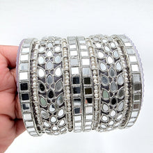 Bollywood Silver Mirror Pearl Bangles Set/Punjabi Mirror chuda bangles set/Bridal bangles/Statement bangles/Indian Wedding /Chuda Set 6pcs
