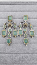 Sabyasachi-inspired monalisa stone and CZ earrings, Victorian earrings, designer earrings Sabhyasachi jewelry, statement long earrings