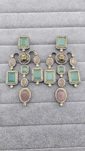 Sabyasachi-inspired monalisa stone and CZ earrings, Victorian earrings, designer earrings Sabhyasachi jewelry, statement long earrings