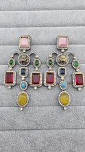 Sabyasachi-inspired monalisa stone and CZ earrings, Victorian earrings, designer earrings Sabhyasachi jewelry, statement long earrings