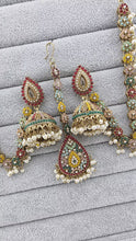 Navratan Antique polki Kundan bahubali Earrings Set with kaan chain, Sahara Indian Bridal Handmade Pearl Jewelry, Bollywood Bridesmaid Gifts