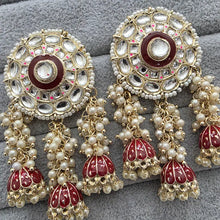 Maroon Kundan Chaandbali Earrings/Indian Earrings/pearl Earring/Pakistani Earrings/Statement Earrings/Long chandelier/Indian wedding