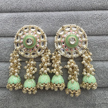 Mint Green Kundan Chaandbali Earrings/Indian Earrings/pearl Earring/Pakistani Earrings/Statement Earrings/Long chandelier/Indian wedding