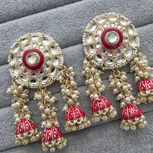 Red Kundan Chaandbali Earrings/Indian Earrings/pearl Earring/Pakistani Earrings/Statement Earrings/Long chandelier/Indian wedding