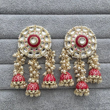 Red Kundan Chaandbali Earrings/Indian Earrings/pearl Earring/Pakistani Earrings/Statement Earrings/Long chandelier/Indian wedding