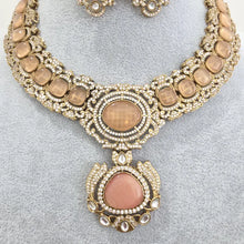 Peach Victorian Moissanite polki Cz diamond Necklace, Indian Bridal Jewelry, Bollywood Sabyasachi Designer necklace, Pakistani Wedding