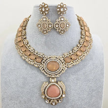 Peach Victorian Moissanite polki Cz diamond Necklace, Indian Bridal Jewelry, Bollywood Sabyasachi Designer necklace, Pakistani Wedding