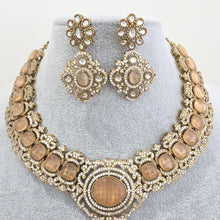 Peach Victorian Moissanite polki Cz diamond Necklace, Indian Bridal Jewelry, Bollywood Sabyasachi Designer necklace, Pakistani Wedding