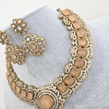 Peach Victorian Moissanite polki Cz diamond Necklace, Indian Bridal Jewelry, Bollywood Sabyasachi Designer necklace, Pakistani Wedding