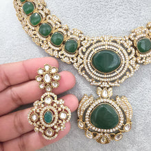 Green Victorian Moissanite polki Cz diamond Necklace, Indian Bridal Jewelry, Bollywood Sabyasachi Designer necklace, Pakistani Wedding