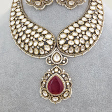 Ruby Victorian Moissanite polki Cz diamond Necklace, Indian Bridal Jewelry, Bollywood Sabyasachi Designer necklace, Pakistani Wedding
