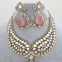 Pink Victorian Moissanite polki Cz diamond Necklace, Indian Bridal Jewelry, Bollywood Sabyasachi Designer necklace, Pakistani Wedding