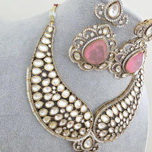 Pink Victorian Moissanite polki Cz diamond Necklace, Indian Bridal Jewelry, Bollywood Sabyasachi Designer necklace, Pakistani Wedding