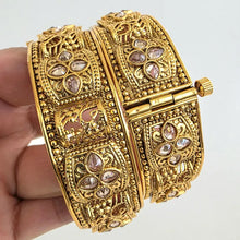 Gold plated Polki openable bangle pair/Statement Kada/Polki Kundan Bangles/Bridal Bangles/Indian Wedding/Pakistani/Punjabi bangle jewelry