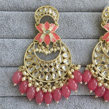 Pink Kundan Chandbali Earrings Indian Earrings pearl Earring Pakistani Earrings Statement Earrings Long chandelier Indian wedding