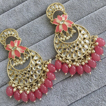 Pink Kundan Chandbali Earrings Indian Earrings pearl Earring Pakistani Earrings Statement Earrings Long chandelier Indian wedding