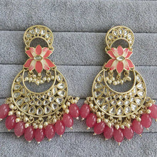 Pink Kundan Chandbali Earrings Indian Earrings pearl Earring Pakistani Earrings Statement Earrings Long chandelier Indian wedding