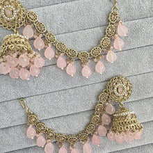 Pink Polki Pearl bahubali jhumka, Kundan jhumnka, bahubali earrings, Pearl jewelry for wedding, indian pakistani jewelry