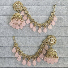 Pink Polki Pearl bahubali jhumka, Kundan jhumnka, bahubali earrings, Pearl jewelry for wedding, indian pakistani jewelry
