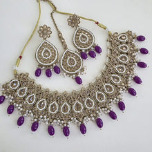 Purple Antique Polki Kundan necklace/Indian Jewelry/Pakistani Jewelry set/Weddings necklace/Bridal necklace/Reverse AD Set