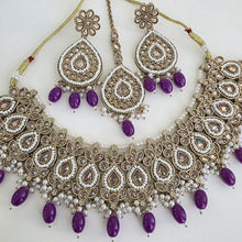 Purple Antique Polki Kundan necklace/Indian Jewelry/Pakistani Jewelry set/Weddings necklace/Bridal necklace/Reverse AD Set