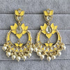 Yellow Kundan Chandbali Earrings Indian Earrings pearl Earring Pakistani Earrings Statement Earrings Long chandelier Indian wedding
