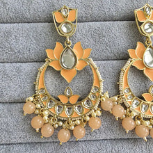 Peach Kundan Chandbali Earrings Indian Earrings pearl Earring Pakistani Earrings Statement Earrings Long chandelier Indian wedding