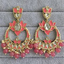 Pink Kundan Chandbali Earrings Indian Earrings pearl Earring Pakistani Earrings Statement Earrings Long chandelier Indian wedding